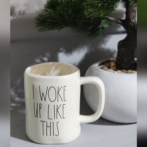 RAE DUNN I WOKE UP LIKE THIS White Ceramic Mug 4 1/2" Tall - Picture 1 of 2